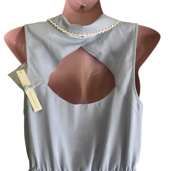Lauren Conrad Dress Womens 4 Blue Lace Trim Bow Tie Date Night Cutout Back NWT - Picture 5 of 9